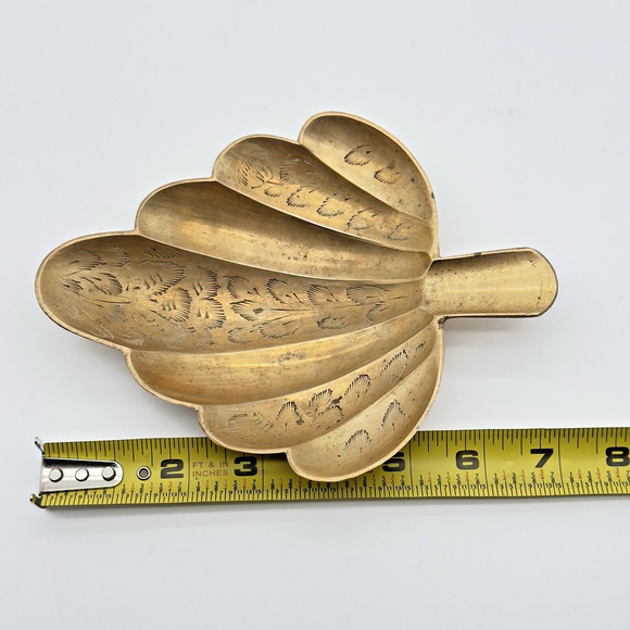 Vintage Solid Brass Leaf Trinket Dish Soap Catchall Candy Ashtray Footed 7" - Picture 6 of 8